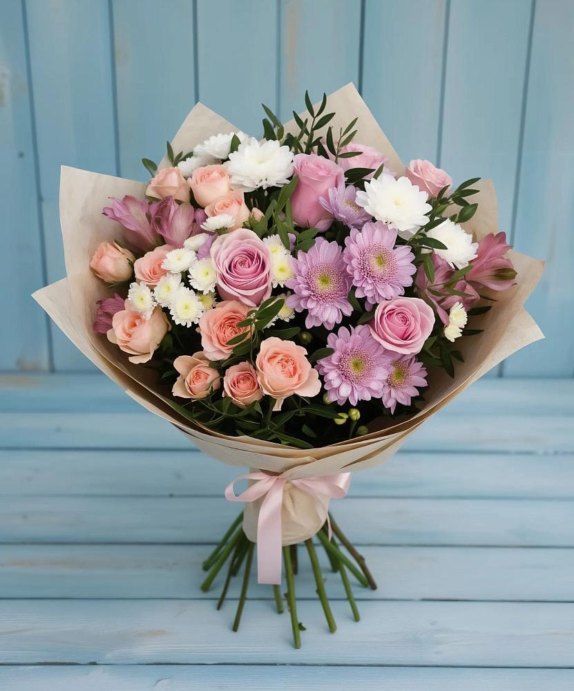 Букет цветов из: Хризантемы, Розы и Альстромерии в Нехаевской