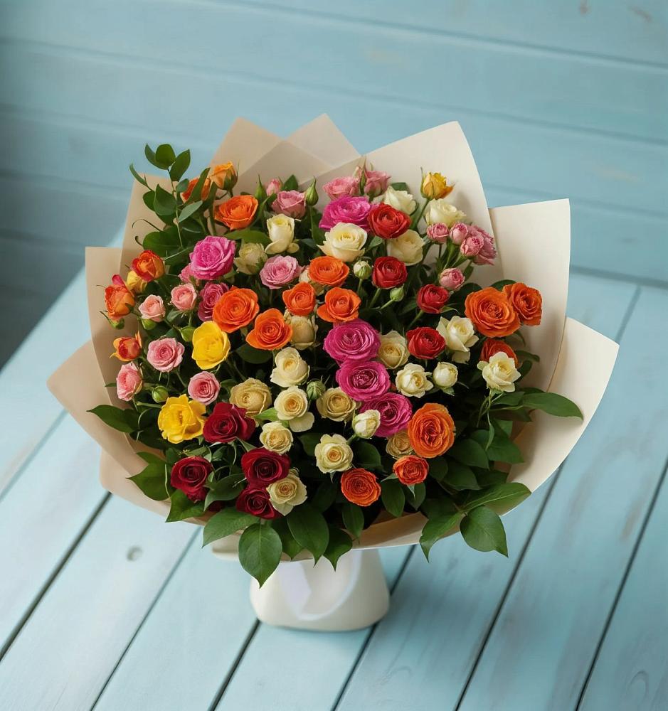 Букет Микс из разноцветных кустовых роз в Нехаевской