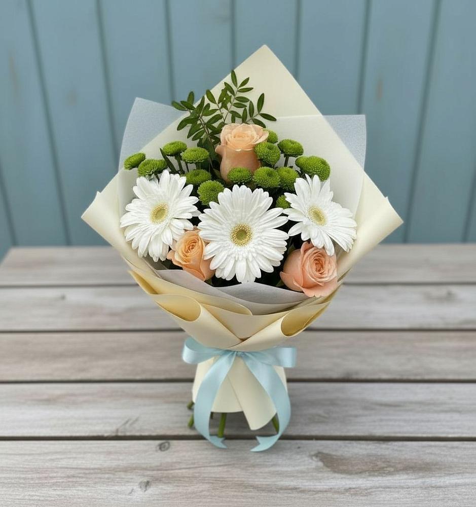 Букет цветов из: Герберы, Розы и Хризантемы в Нехаевской