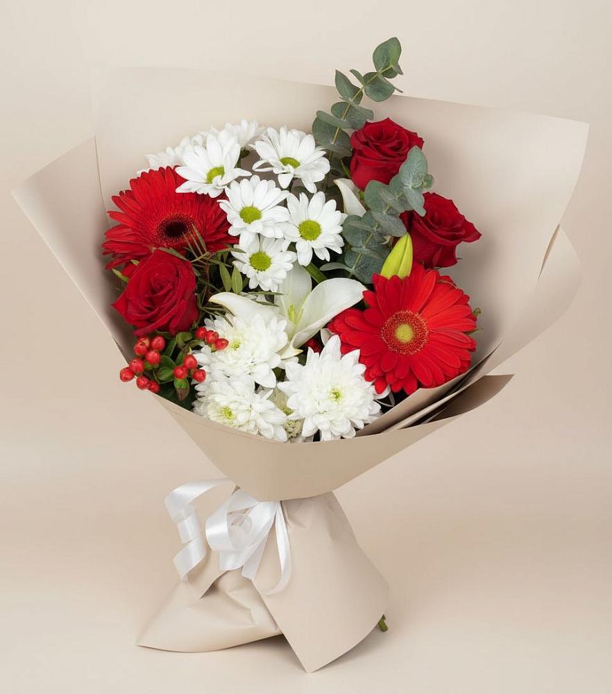 Букет цветов из: Розы, Хризантемы, Герберы и Лилии в Нехаевской