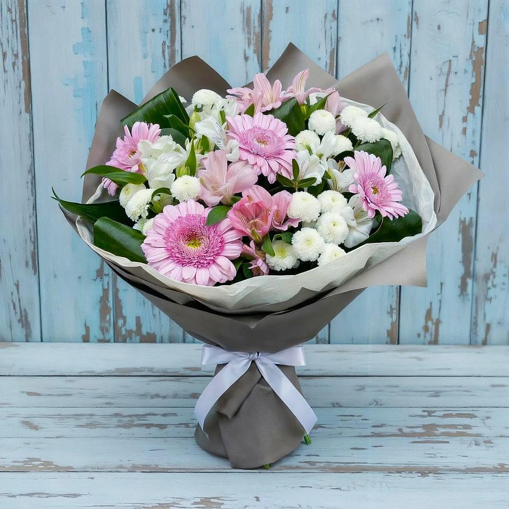 Букет цветов из: Герберы, Альстромерии и Хризантемы в Нехаевской