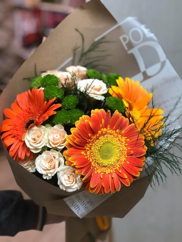 Букет цветов из: Герберы, Хризантемы и Розы в Нехаевской