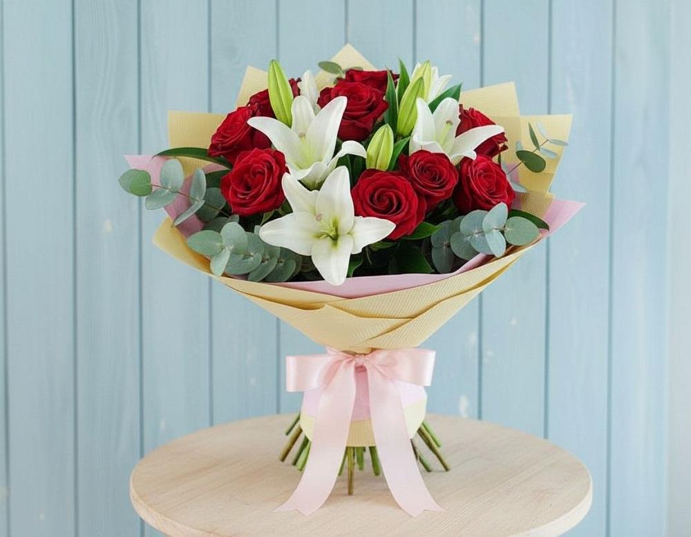 Букет цветов из: Лилии и Розы в Нехаевской